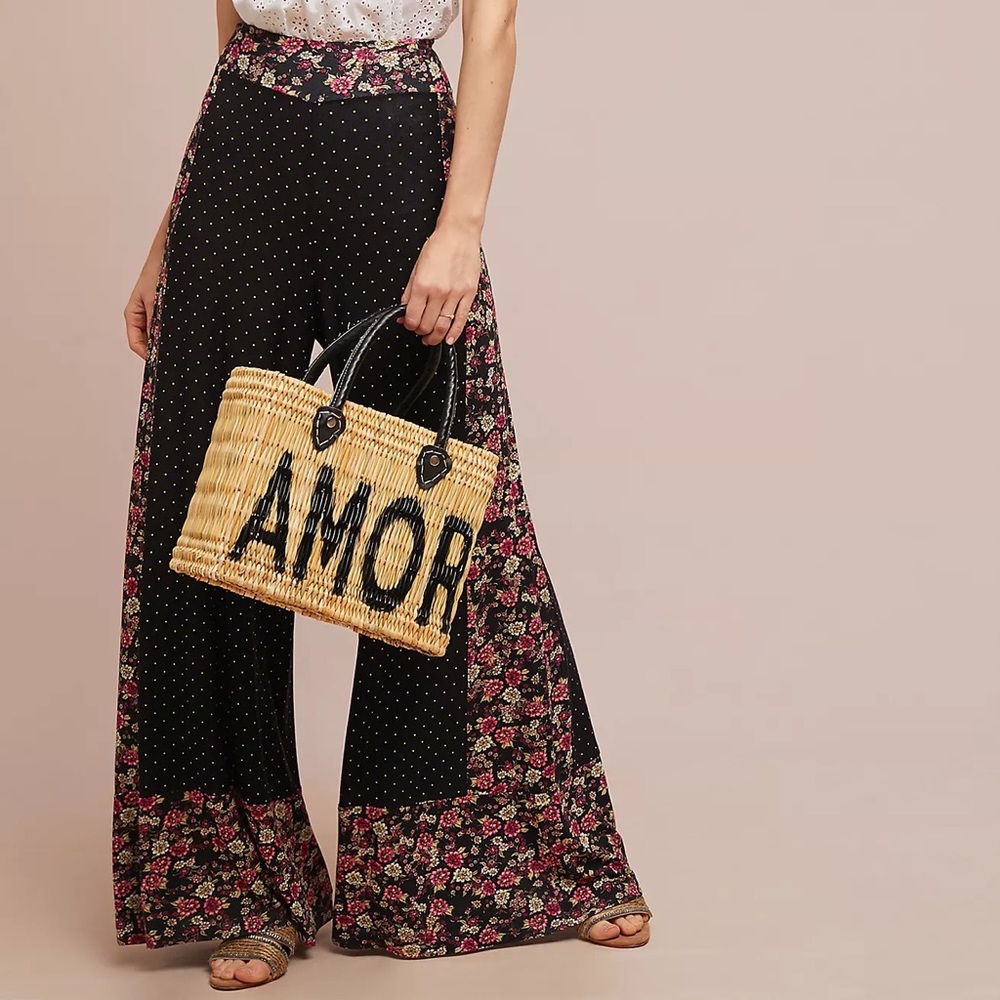 FARM Rio Black Floral & Polka Dot Wide Leg Pants